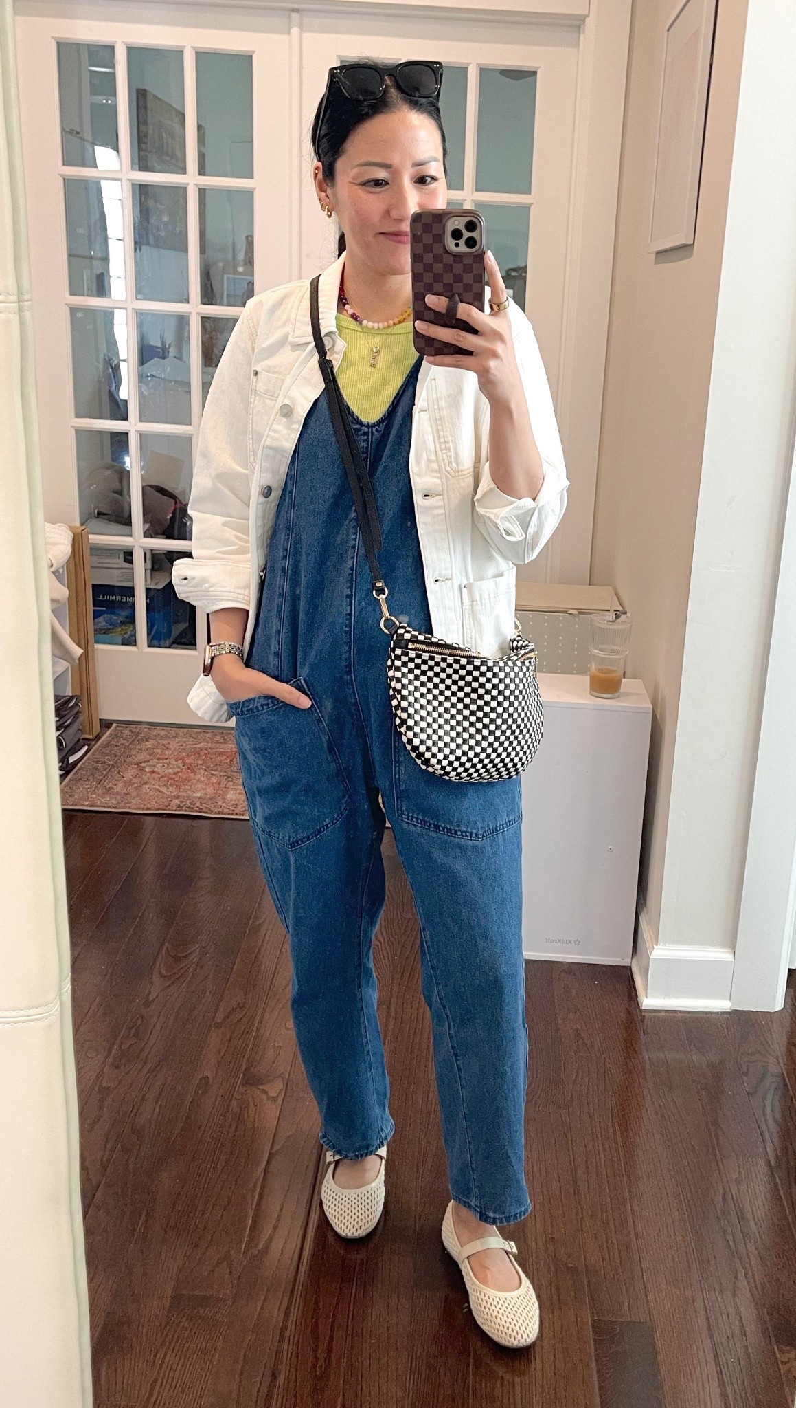 Size XS tank and jacket (older)
Size small overalls
Flats are true to size 

