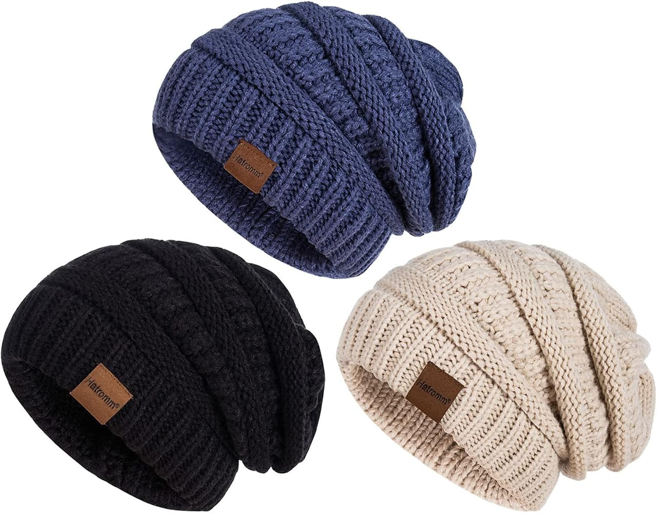 Womens Beanies for Winter 3 Pack, Slouchy Beanies for Women Oversized Knit Warm, Winter Hats for Wom | Amazon (US)