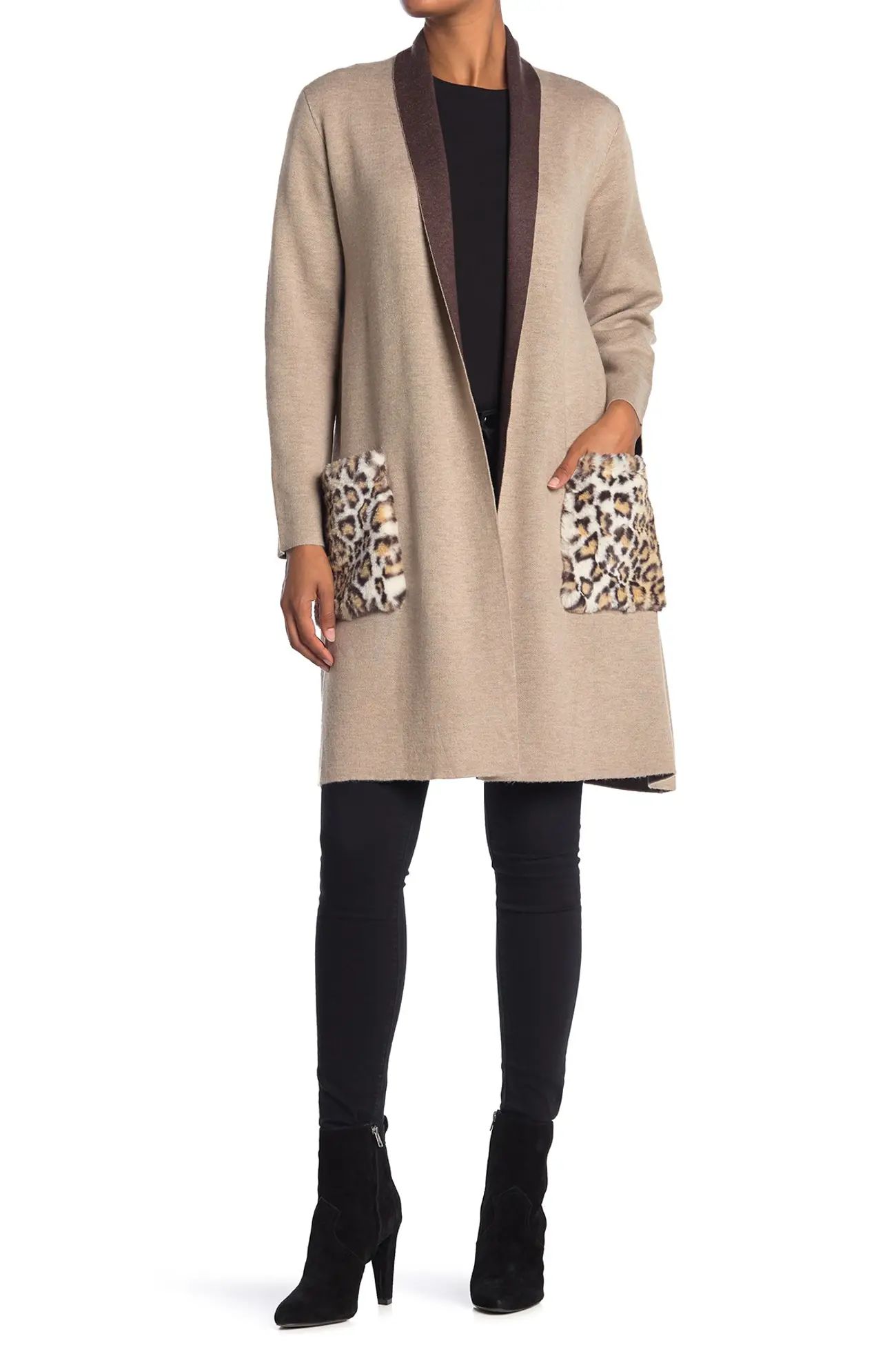 Long Faux Fur Pocket Cardigan Sweater Coat | Nordstrom Rack