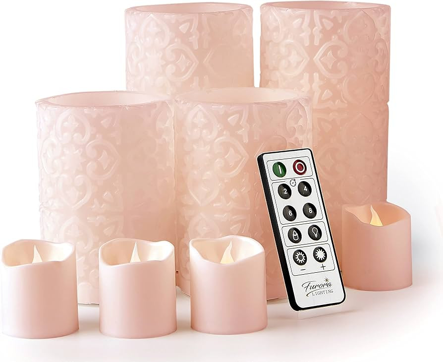 FURORA LIGHTING Pink Rome Real Wax LED Candles with Remote and Timer, 4 Pillar and 4 Votives Pack... | Amazon (US)