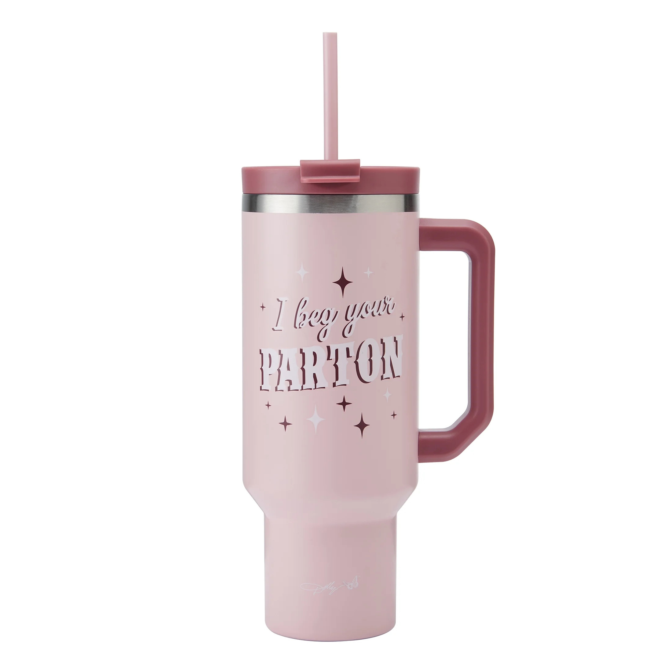 Dolly Parton 40 oz Stainless Steel Tumbler with Handle, Pink | Walmart (US)