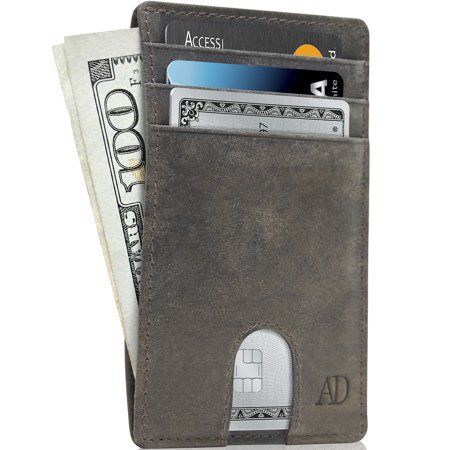 Slim Minimalist Front Pocket Wallets For Men & Women - Genuine Leather Credit Card Holder W/ Thumbho | Walmart (US)