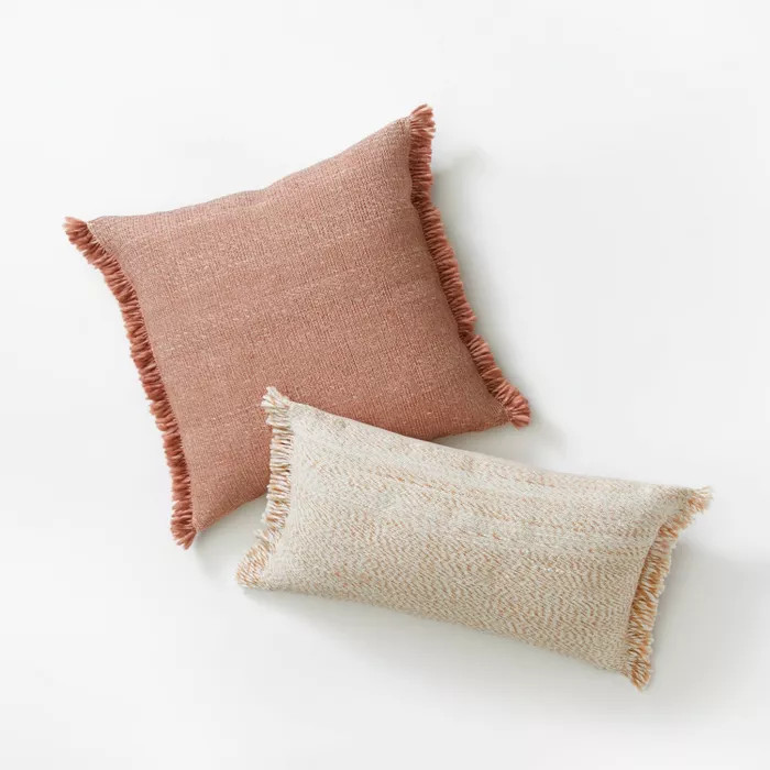 Oversized Spacedye Woven Lumbar Throw Pillow with Frayed Edges Neutral/Cream - Threshold™ d... | Target