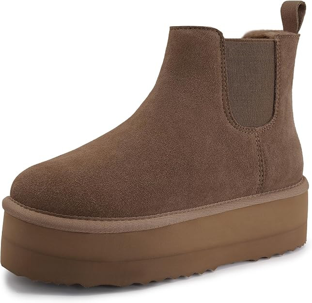 Athlefit Women's Classic Platform Chelsea Boots Winter Warm Fur Lined Anti-Slip Short Ankle Snow ... | Amazon (US)