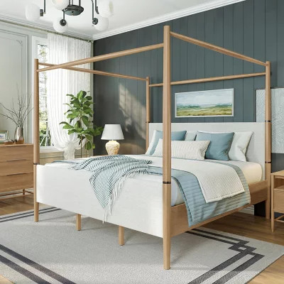 details by Becki Owens Charlotte Upholstered Canopy Wood Bed, Assorted Sizes | Sam's Club