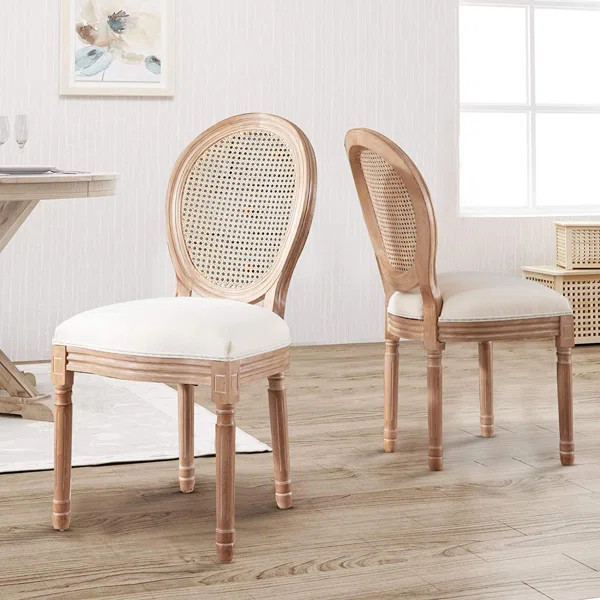 Destan King Louis Back Side Chair in Beige/Oak (Set of 2) | Wayfair North America