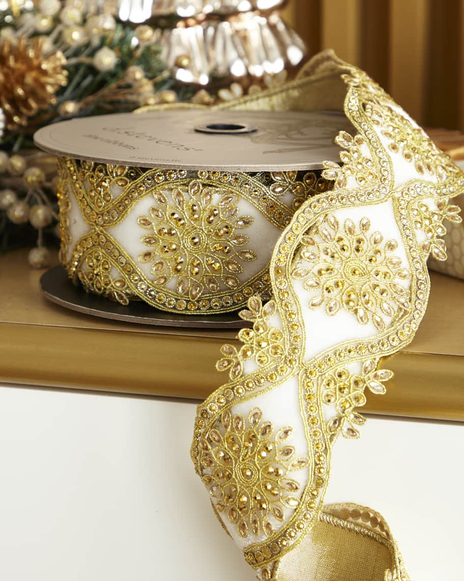 D. Stevens Velvet Jeweled Medallion Ribbon, 3"W x 5 Yards | Neiman Marcus