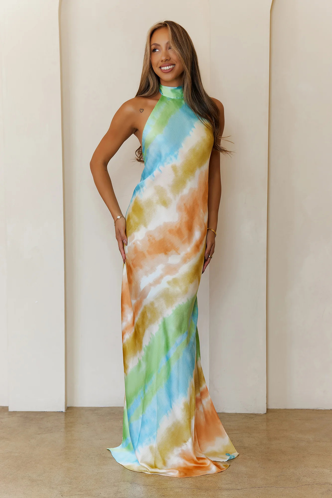 Pastel Whirl Halter Maxi Dress Green | Hello Molly (US)