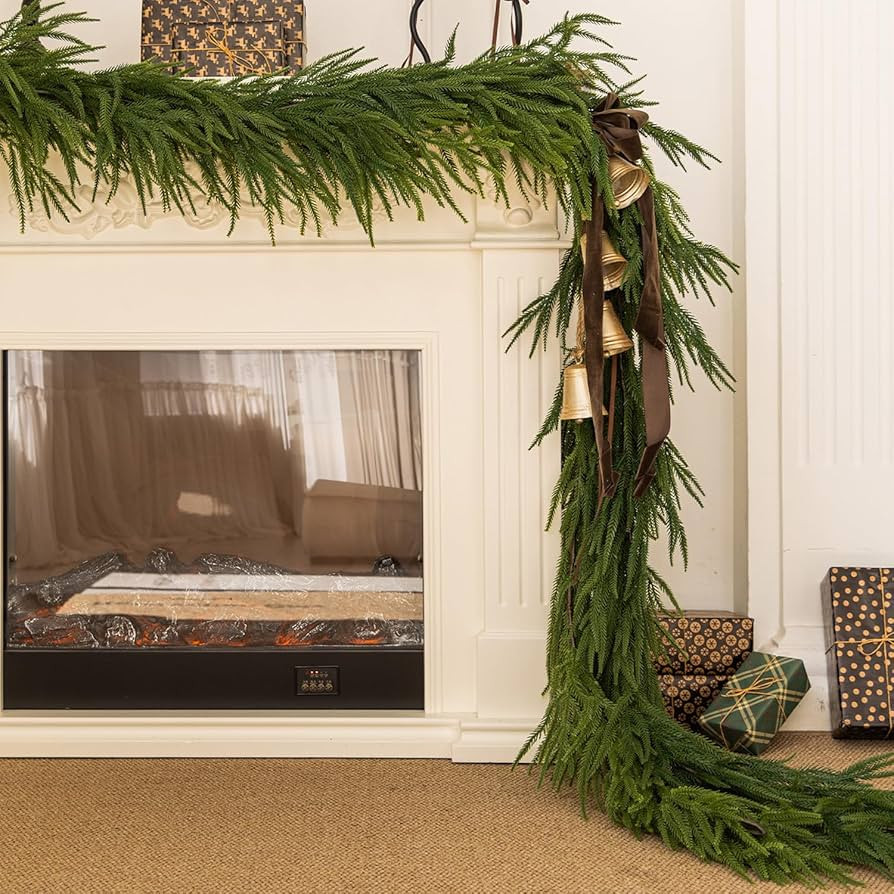 MISSPIN 9FT Artificial Norfolk Pine Garlands, Real Touch Winter Pine Garland, Green Artificial Gr... | Amazon (US)