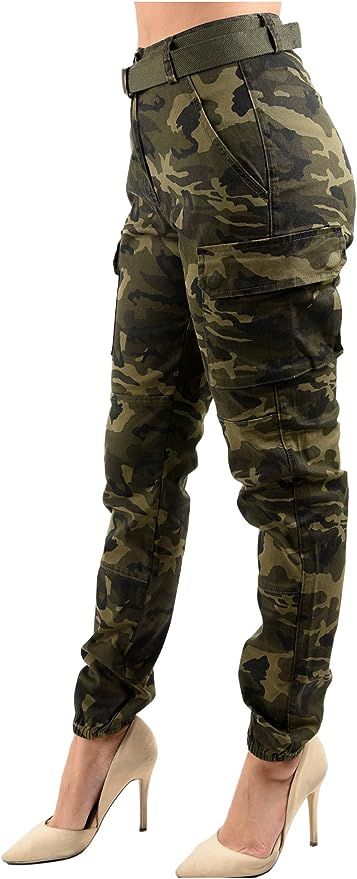 TwiinSisters Women's High Waist Slim Fit Jogger Cargo Camo Pants for Women with Matching Belt | Amazon (US)
