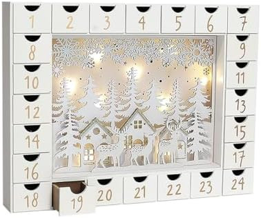 Christmas Wooden Advent Calendar with 24 Drawers to Fill Small Gifts Christmas Scene with LED Lig... | Amazon (US)