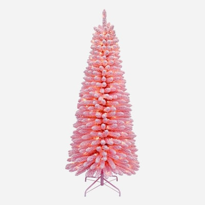 (A40) Pre-Lit LED Pink Flocked Christmas Tree 6' | At Home