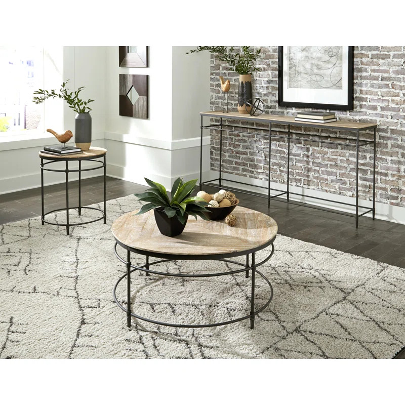 Rainville 38" Mango Solid Wood And Metal Round Coffee Table | Wayfair North America