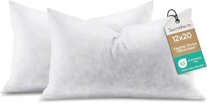 Feather Throw Pillow Inserts Set of 2, Soft Fluffy Rectangle 12 x 20 Inches Decorative Pillow Ins... | Amazon (US)