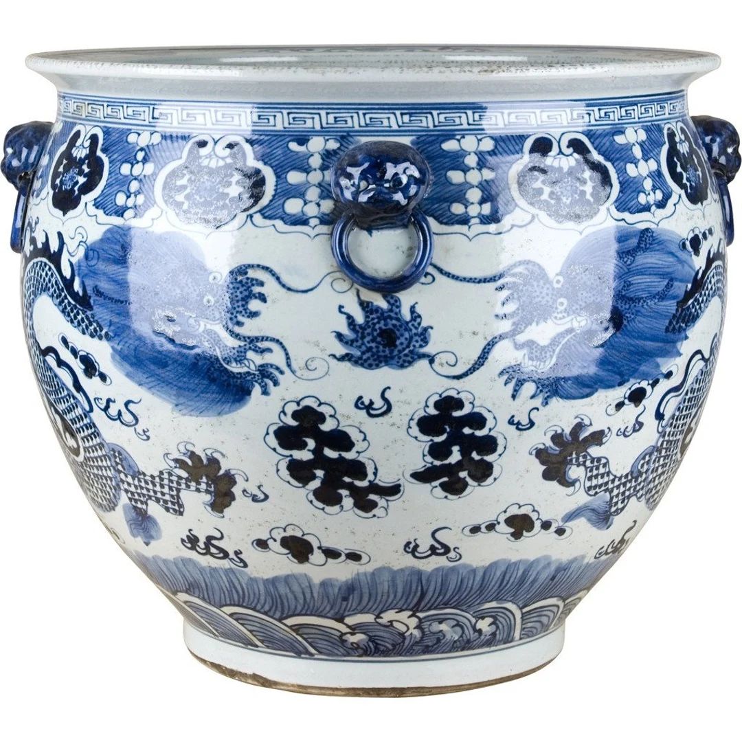 Porcelain Blue & White Dragon Fishbowl/planter-19'' X - Etsy | Etsy (US)