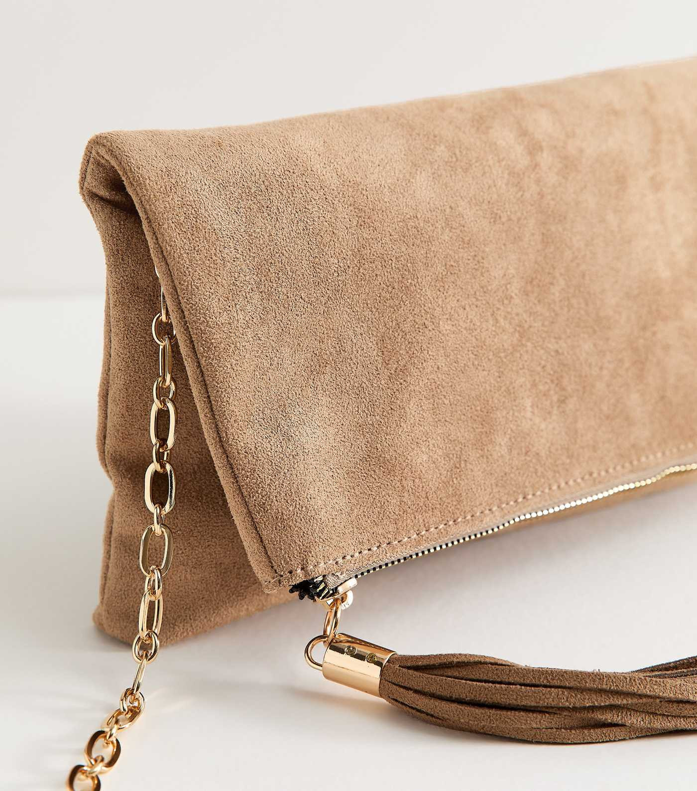 Camel Faux Suede Tassel Charm Clutch Bag | New Look | New Look (UK)