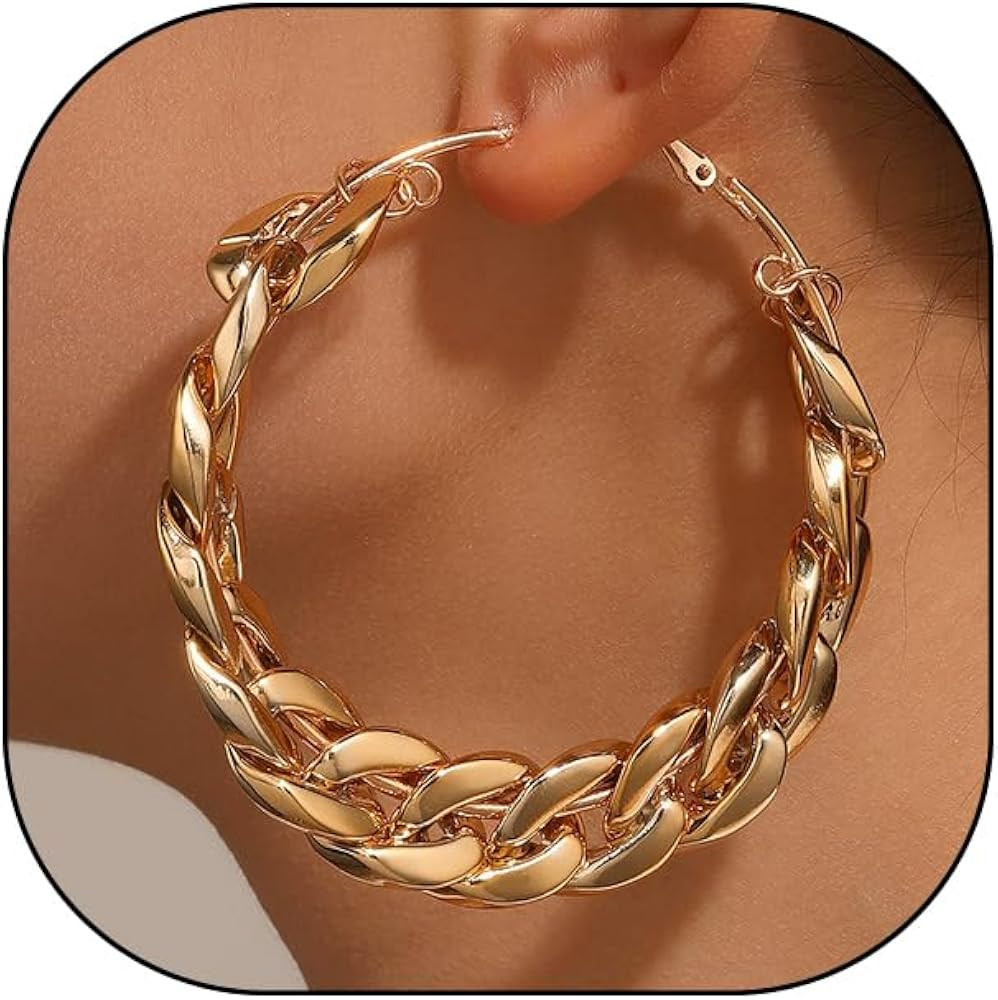 Chain Link Hoop Dangle Earrings for Women,Punk Statement Chunky Huggie Earrings Lightweight Wear,... | Amazon (US)