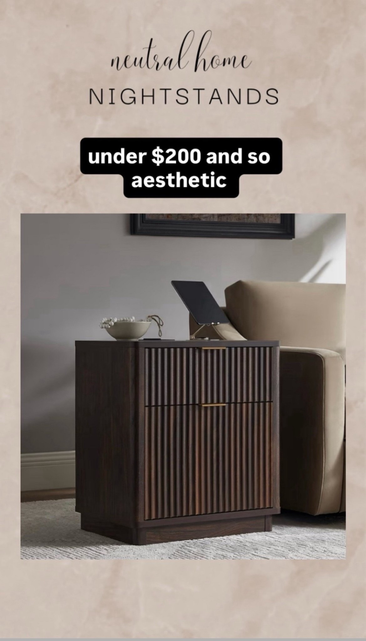nightstand . 
aesthetic home decor.
neutral home. 
dark brown nightstands . 
fluted nightstands . 
#bedroomfurniture #bedroomrefresh #modernnightstands #nightstand 