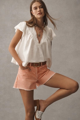 By Anthropologie Short-Sleeve Smocked Linen-Blend Blouse | Anthropologie (US)