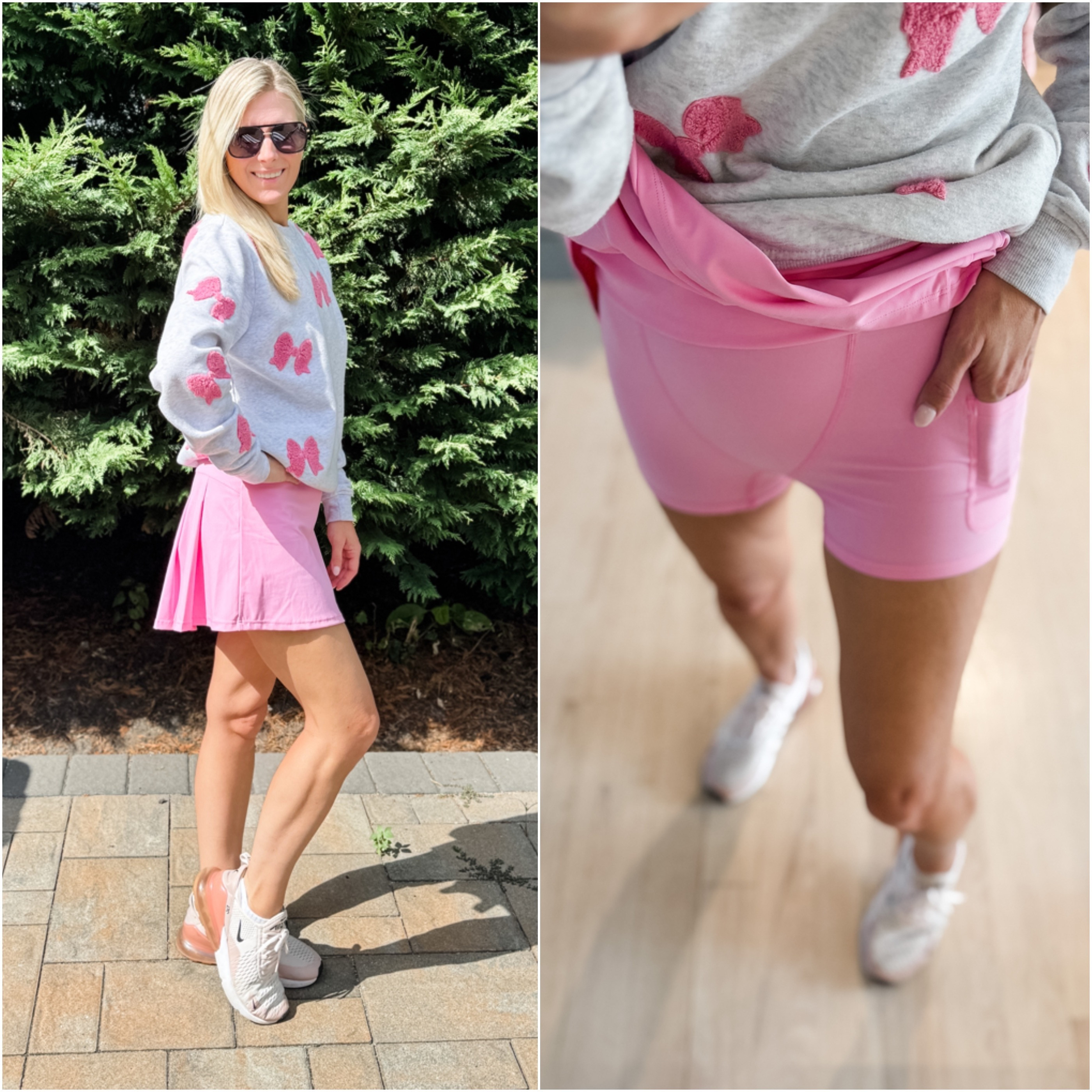 This skirt has been on repeat lately and I’m not even sorry about it. The built-in shorts have pockets on both sides and those pleats on the back make this fun! TTS wearing S (5'3 &105lbs) sweatshirt no longer sold. #founditonamazon #amazonfashion  

 #LTKActive #LTKOver40 #LTKFindsUnder50