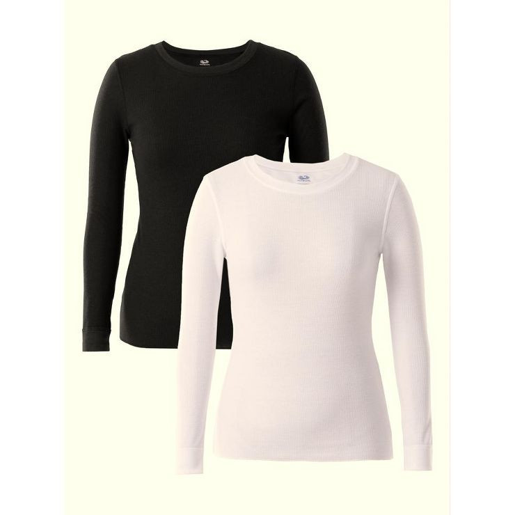 Fruit of the Loom Women's 2-Pack Waffle Thermal Underwear Crew Top | Target