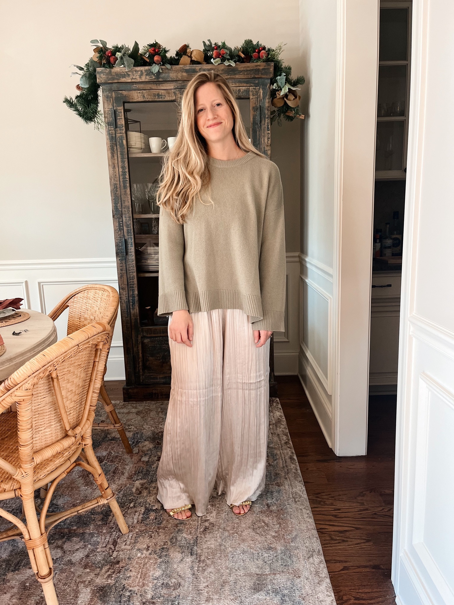 holiday outfit - silk pants - satin pants - cream silk pants - cream satin pants - office party outfit - sweater and silk pants - sweater and satin pants - how to wear satin pants - how to wear silk pants - mango outfit - mango picks - mango holiday outfit - holiday outfit at home - winter date night outfit - off white satin pants - holiday pants - off white silk pants 

#LTKHoliday #LTKfindsunder100 #LTKstyletip