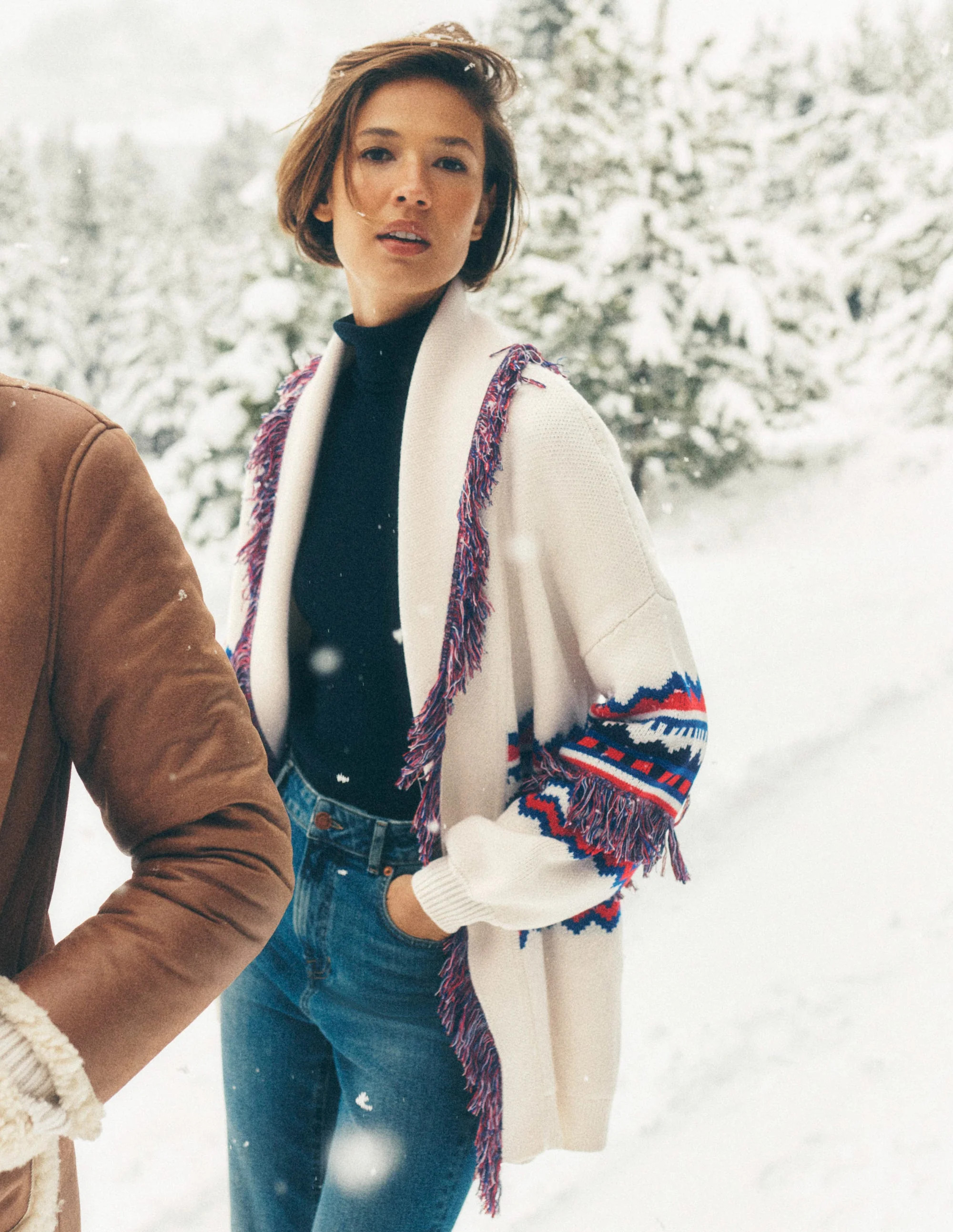 Fringed Jacquard Cardigan-Warm Ivory Melange | Boden (US)