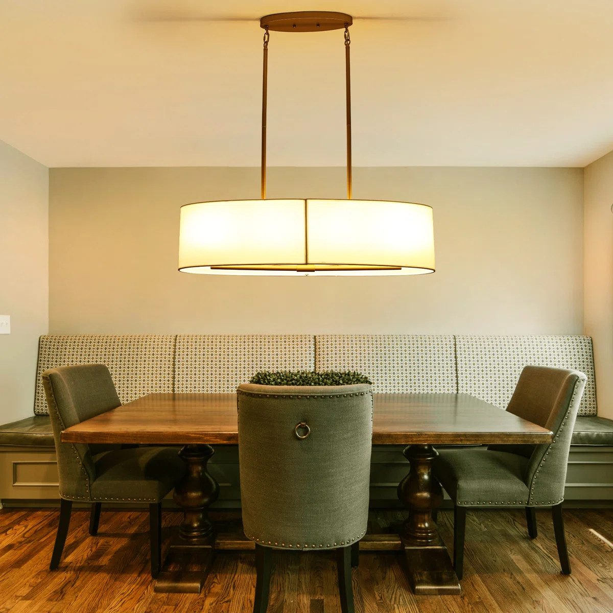 4-Light 34.65'' Golden Modern Drum Chandelier, Over Table Island Light With Fabric Shade For Dini... | Wayfair North America