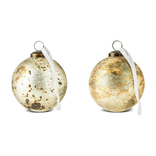 Gold Glass Ball Christmas Ornaments with Antique Finish, 4", 2 Count, Perfect for Christmas Tree, Hanging Holiday Decoration, Gifts & Home Decor | Amazon (US)