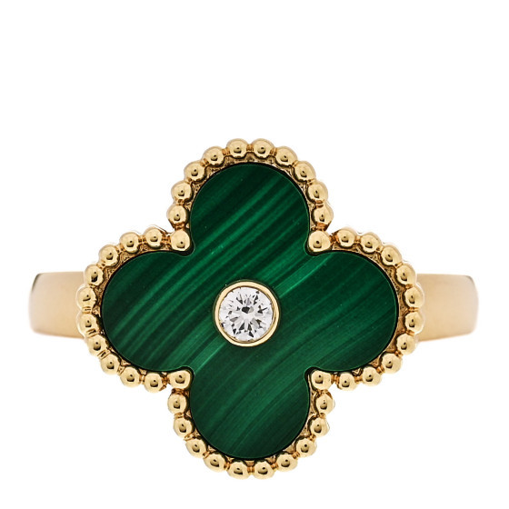 18K Yellow Gold Diamond Malachite Vintage Alhambra Ring 52 6 | FASHIONPHILE (US)