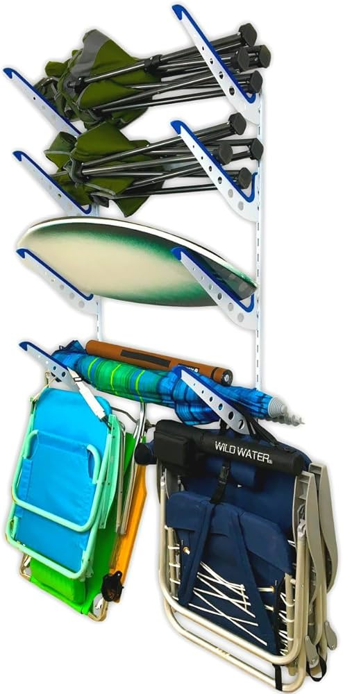 StoreYourBoard Beach Chair and Umbrella Wall Storage Rack, Metal Adjustable 4 Level Beach Gear Ha... | Amazon (US)