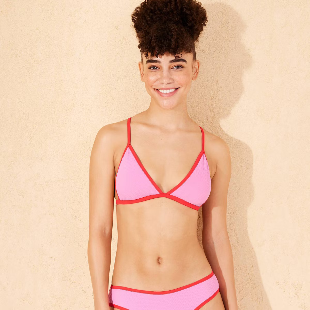 Women's Pucker Textured Contrast Binding Triangle Bikini Top - Wild Fable™ | Target