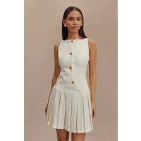 Mackenzie Sleeveless Pleated Mini Dress / Ivory | MESHKI | M | MESHKI US