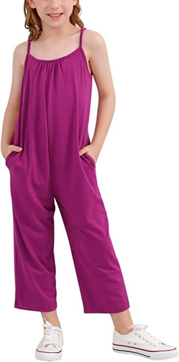 GORLYA Girls Sleeveless Casual Jumpsuit Rompers Straight Wide Leg Pants Outfits for 4-14T | Amazon (US)