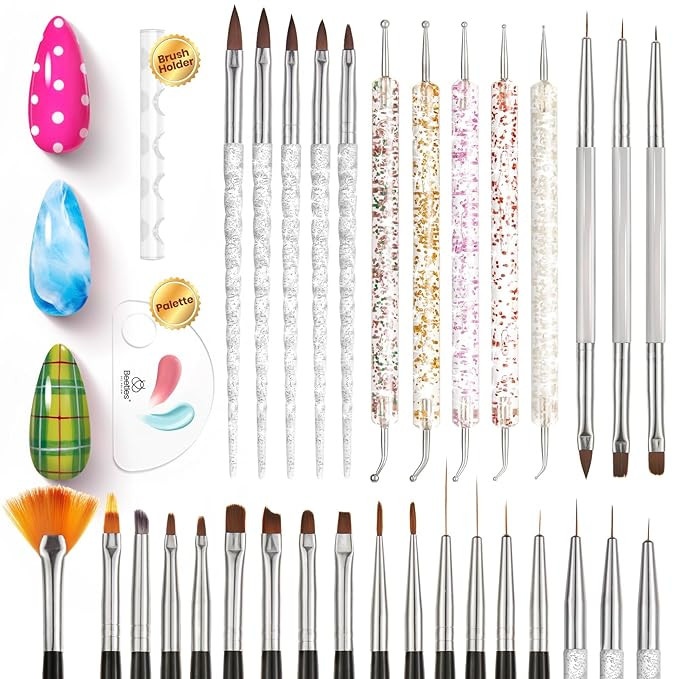 Beetles 31pcs Nail Art Brushes, Dotting Tools, Nail Art Pens, Dust Brush, Striping Liner Fingerna... | Amazon (US)