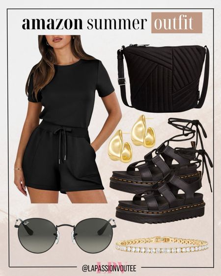 Embrace summer in style with this chic short sleeve romper paired with elegant stud earrings, a gold bracelet, a trendy crossbody bag, stylish sunglasses, and comfy sandals. Perfect for any sunny day!

#LTKFindsUnder100 #LTKStyleTip #LTKSeasonal