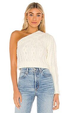 For Love & Lemons Quinn One Shoulder Sweater in Ivory from Revolve.com | Revolve Clothing (Global)