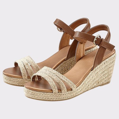 Women's Woven Wedge Sandals - LASCANA - Natural Basket Weave 9 | Target