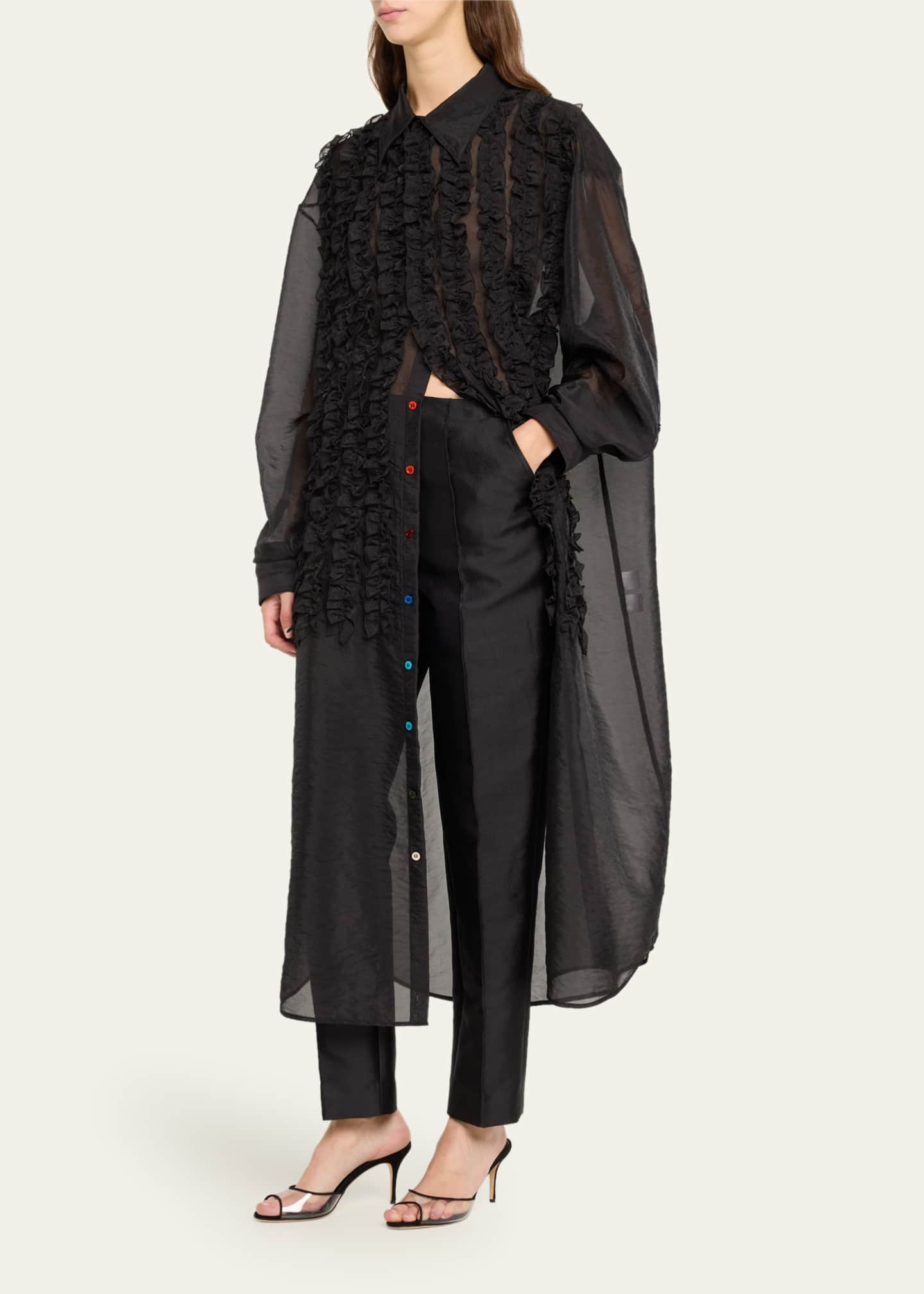 CHRISTOPHER JOHN ROGERS Oversize Semi-Sheer Ruffle Shirtdress | Bergdorf Goodman