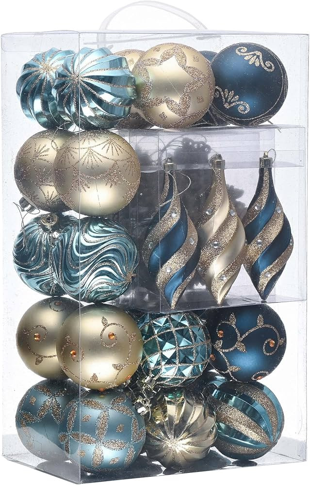 Valery Madelyn Christmas Tree Decorations Set, 40ct Blue and Gold Shatterproof Christmas Ball Orn... | Amazon (US)