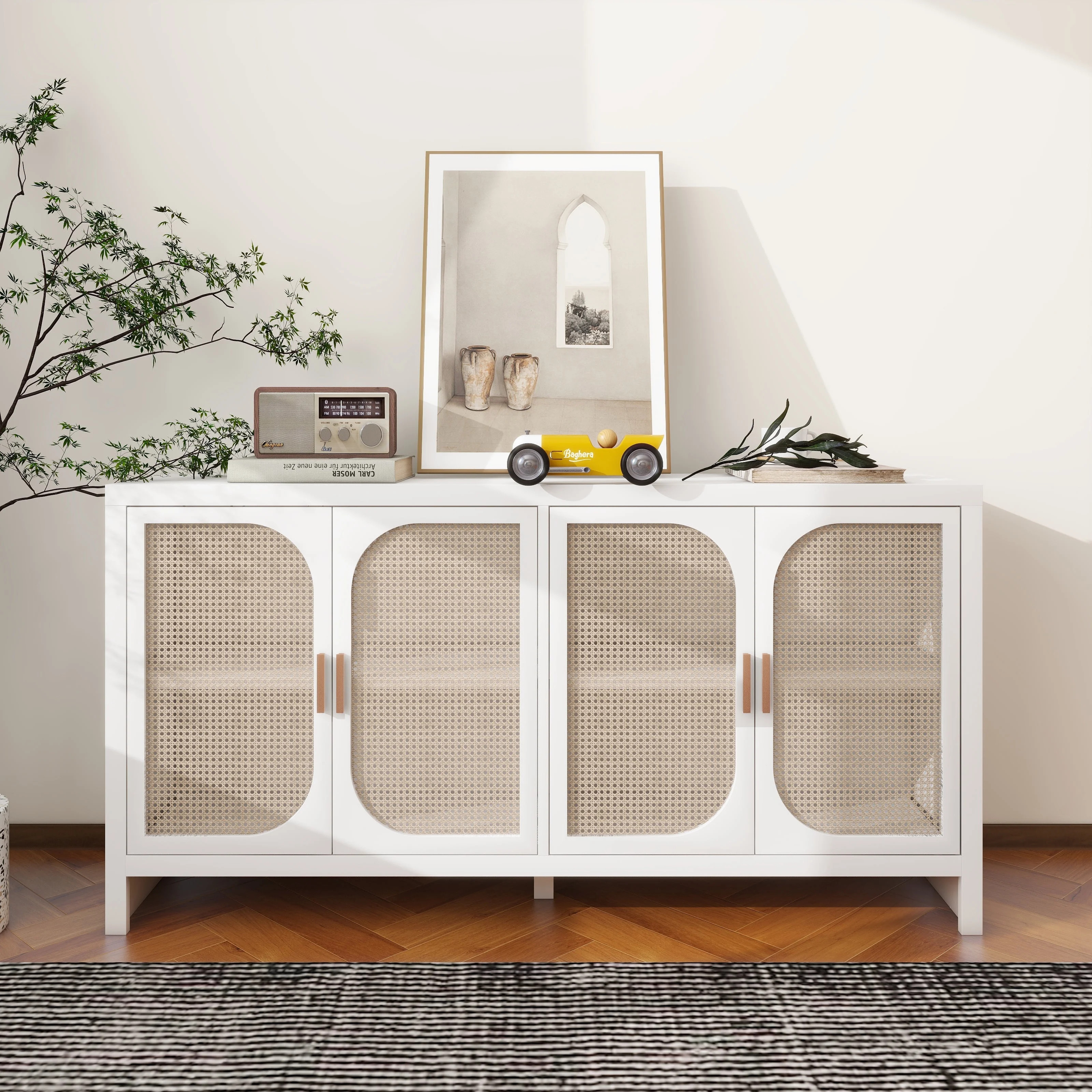 Rattan Buffet Sideboard, Kitchen Console Table with Doors, Rattan Credenza, Accent Cabinet | Walmart (US)