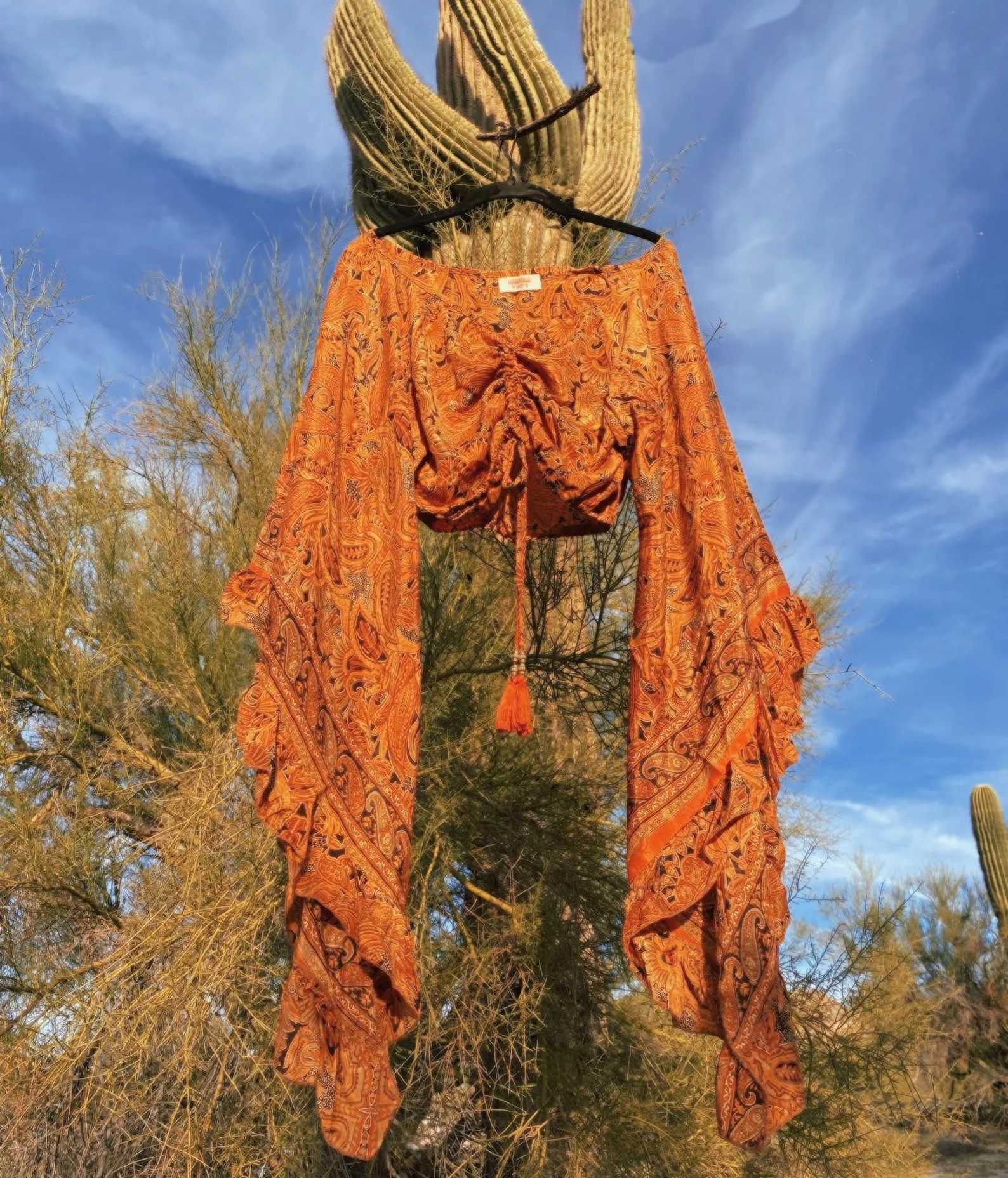 Top hippie Boho Flare Bell Sleeve, top de manga larga de seda fluida, top corto de diosa boho de ... | Etsy (US)