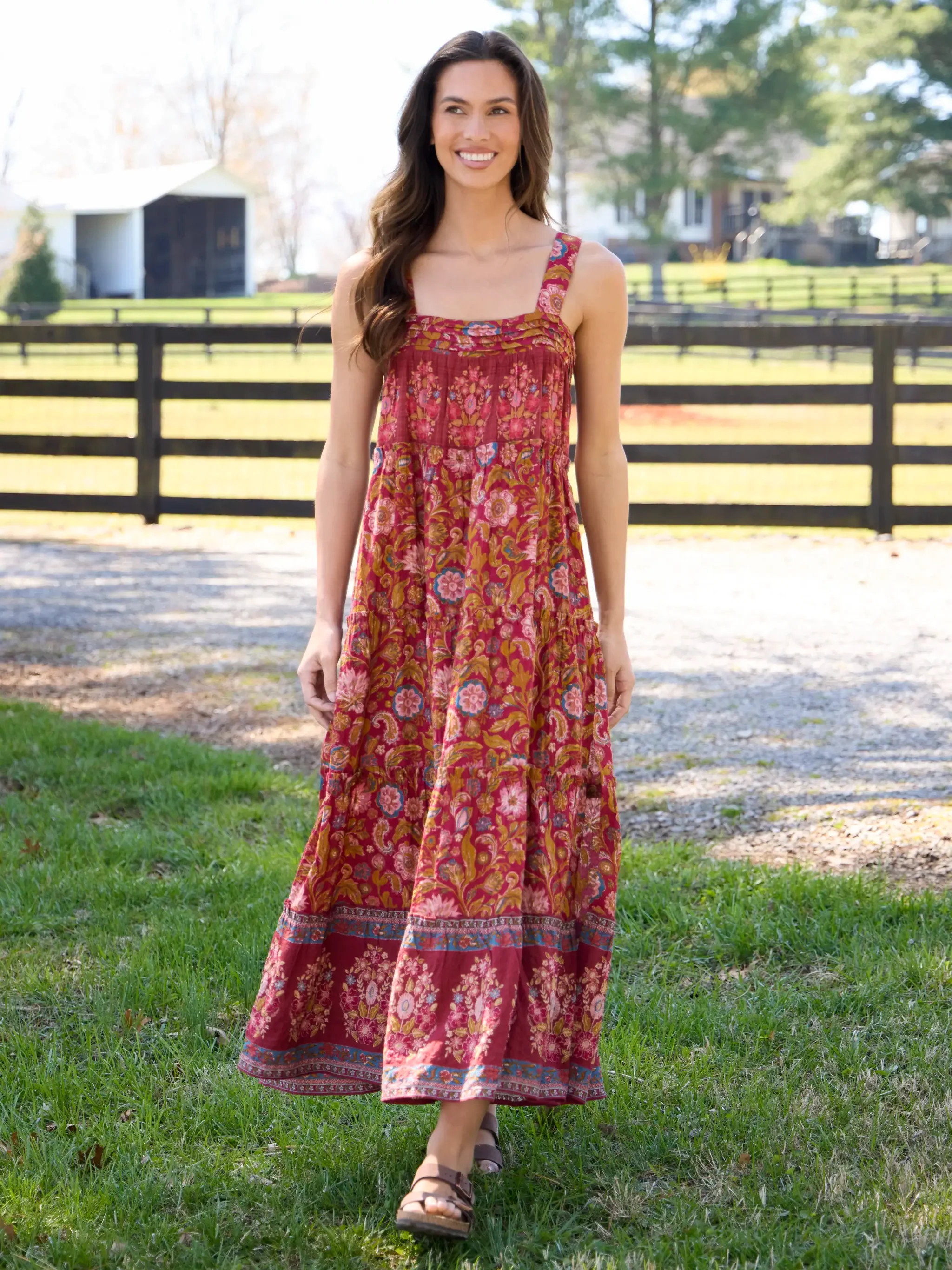 Kate Maxi Dress - Sunnyfield Floral Red | Natural Life