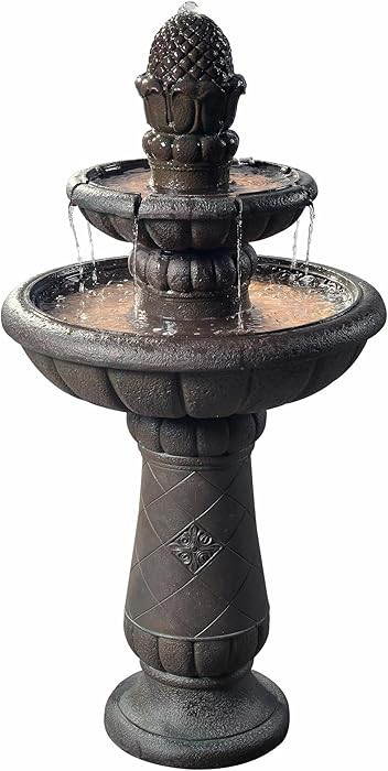 Teamson Home Deluxe Pineapple Pedestal 2 Tiered Floor Waterfall Fountain with Pump for Outdoor Pa... | Amazon (US)