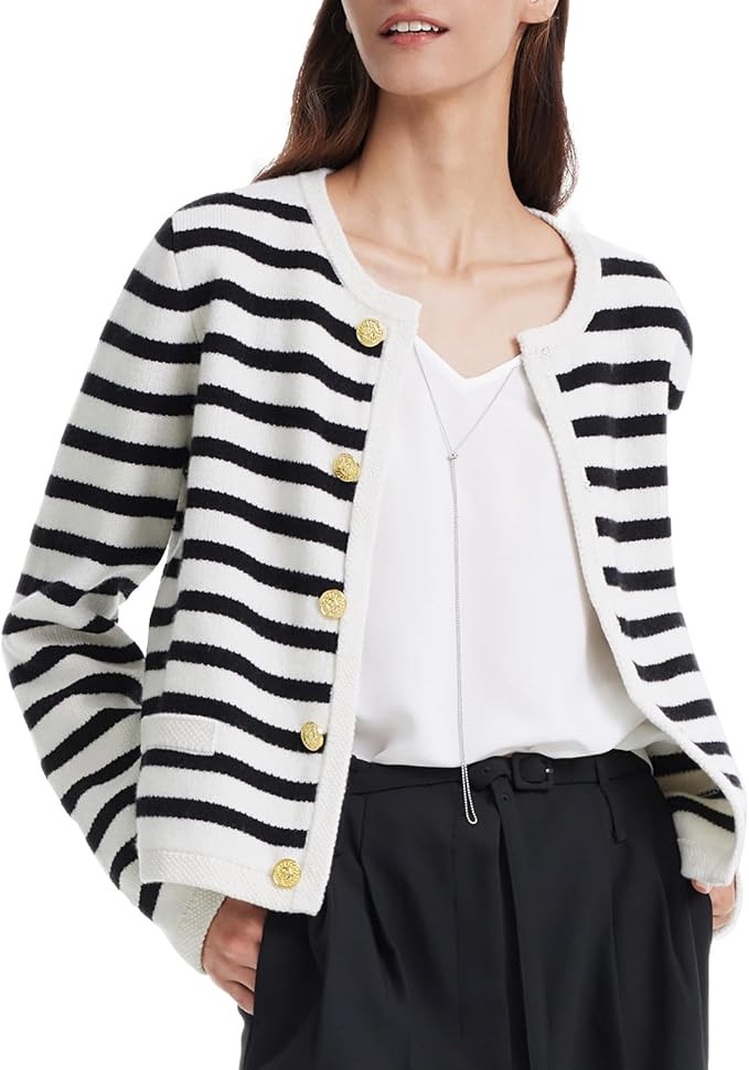 Women's Fashion Casual Cardigan Sweaters, Cropped Crewneck Button Up Knit Cardigans | Amazon (US)