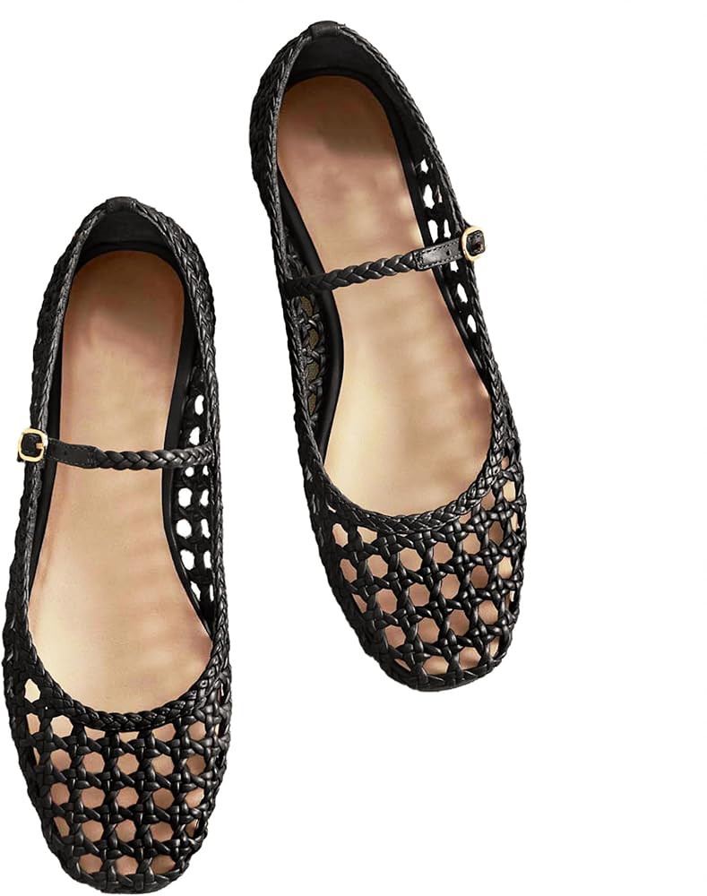 Woven Mesh Ballet Flats for Women with Metal Buckle Strap Ballerina Flat Shoes Comfortable Round ... | Amazon (US)