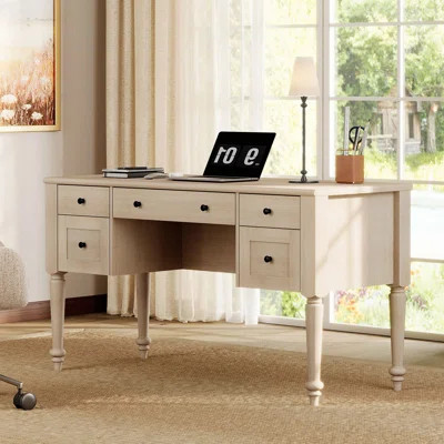 Scarlett Farmhouse 56'' Executive Desk With 5 Drawers, Home Office Desks With Charging Station, Wood Computer Desk With Rear Storage Compartment Desig | Wayfair North America