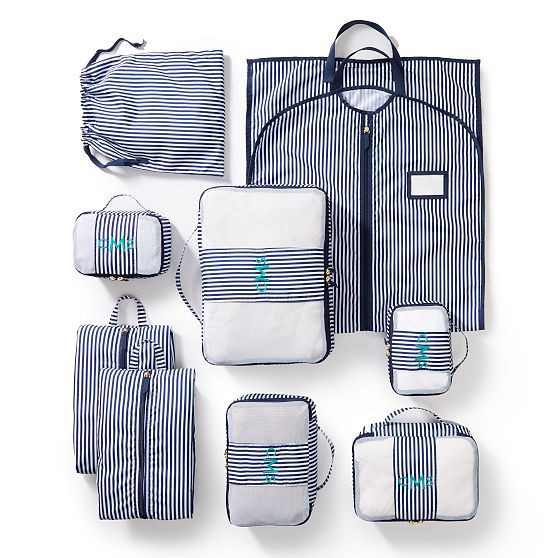 9 Piece Packing Cube Set, Navy-White Stripe | Mark and Graham