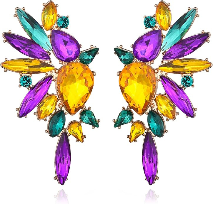 Vintage Rhinestone Statement Earrings Retro Big Cluster Crystal Drop Dangle Earrings for Women | Amazon (US)