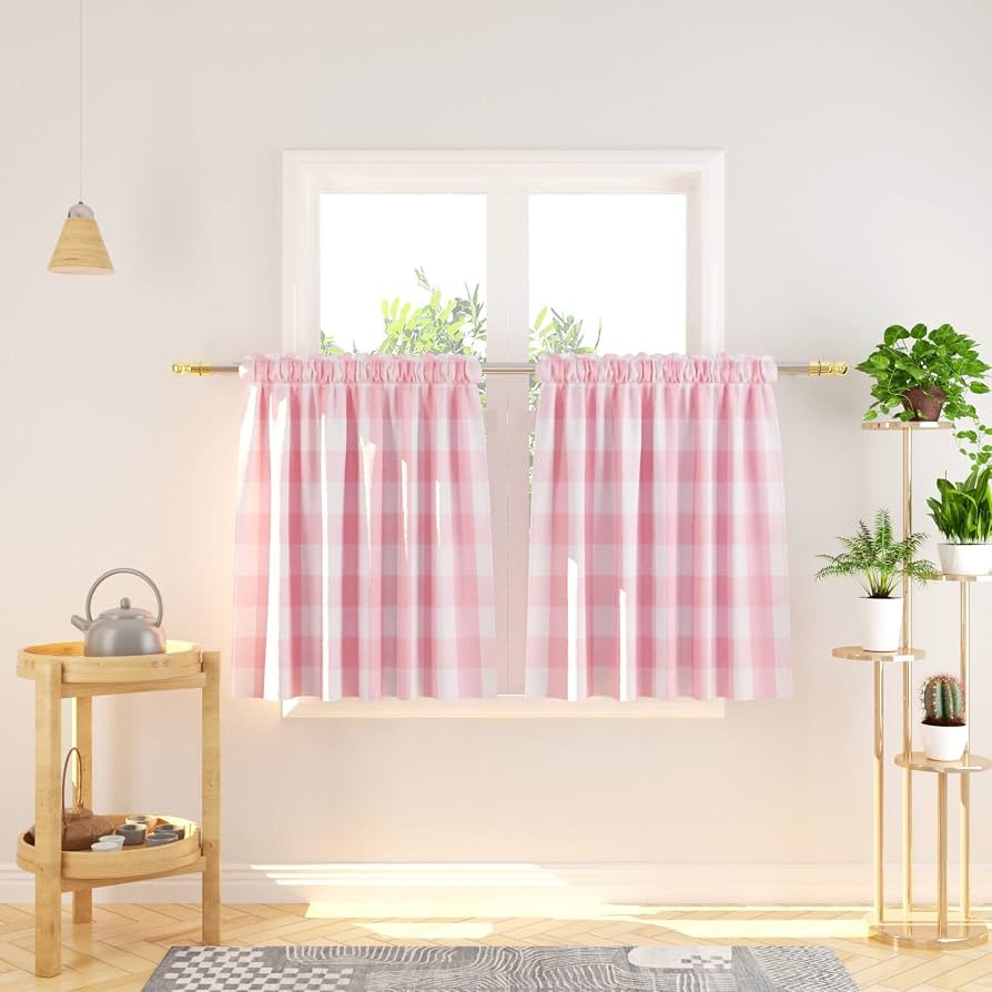 Cafe Curtains 30 inches Long Buffalo Plaid Kitchen Tiers 2 Panels Rod Pocket Gingham Check Short ... | Amazon (US)